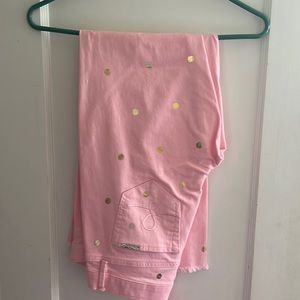 NWT Lilly Pulitzer Pink Jeans with Gold Polka Dots Size 8
